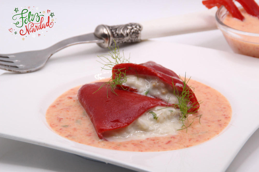 Pimientos de piquillo rellenos de bacalao con arroz