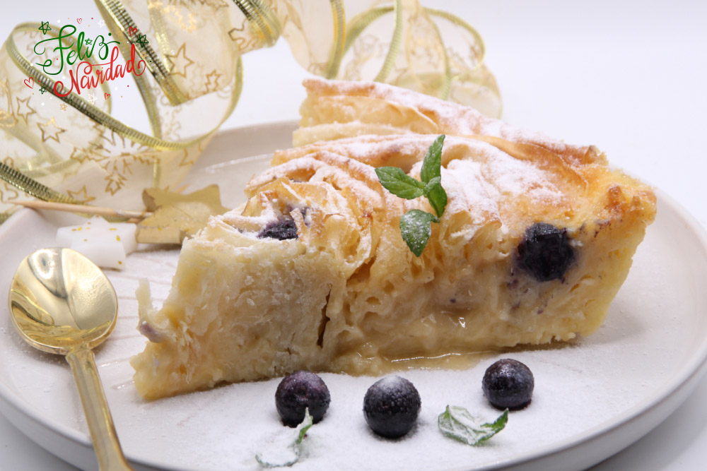 Tarta flor de crema con arándanos